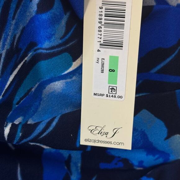 New ELIZA J Boat Neck Asymmetrical Cascade Ruffle Knee Length Sheath Dress Sz 8 - Picture 10 of 11